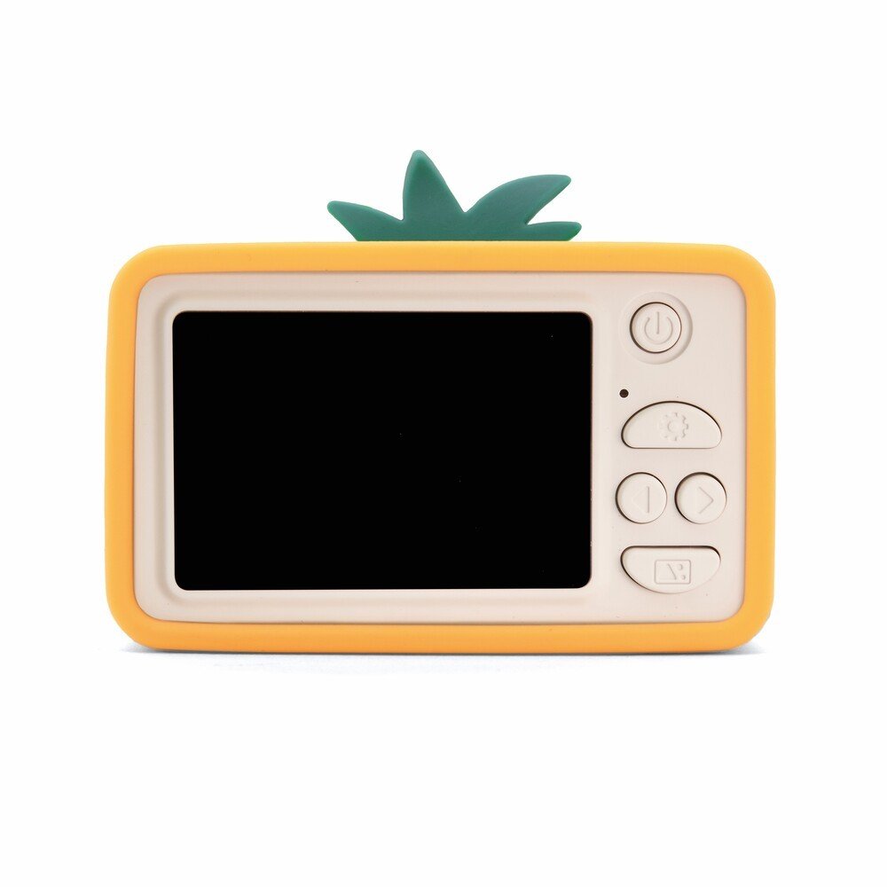 2. Back view of yellow Hoppstar Rookie camera with pineapple detail on clean white background