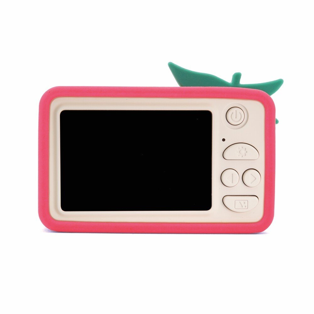 2. Back view of pink Hoppstar Rookie camera with leaf detail on clean white background