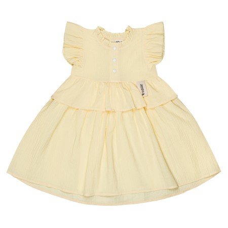 5. Flat lay of yellow Zezuzulla kids dress with ruffled sleeves and front buttons