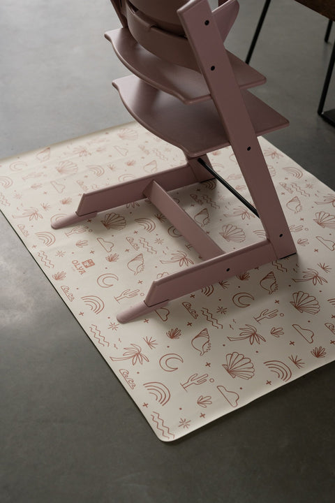 4. Pink high chair on OLYA KIDS palm beach terra floor mat showing detailed print