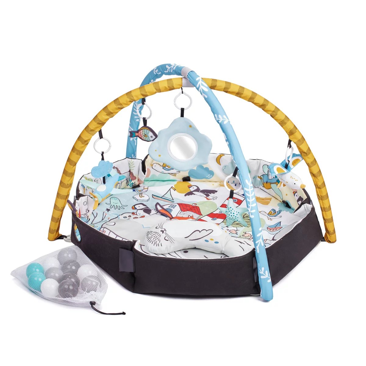 2. Kinderkraft Smartplay Sea playmat with plush toys and colorful balls on white background