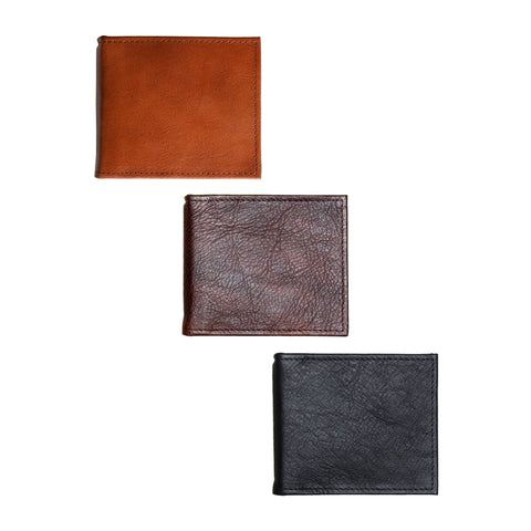 4. Collection of Papillon Wallet No. 33 in cognac, dark brown, and black leather, showing color options
