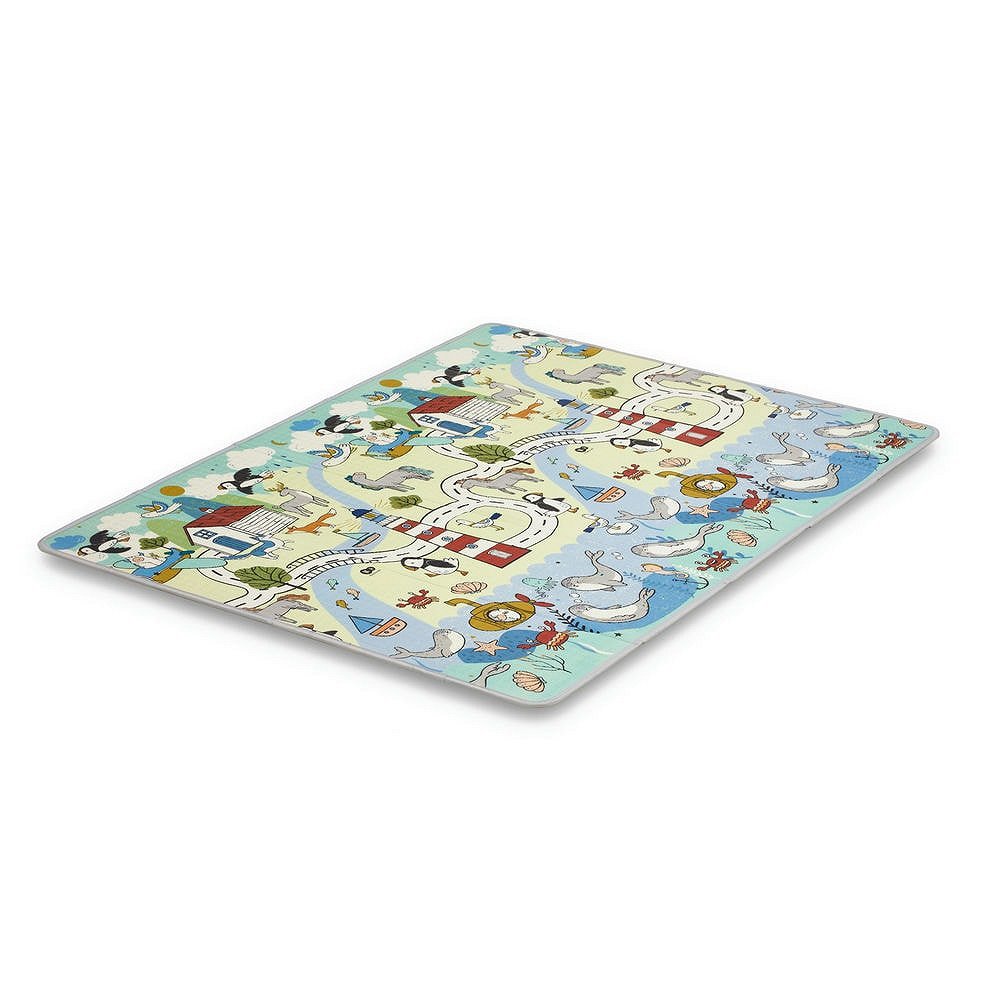 3. Angled view of playmat with colorful children's print