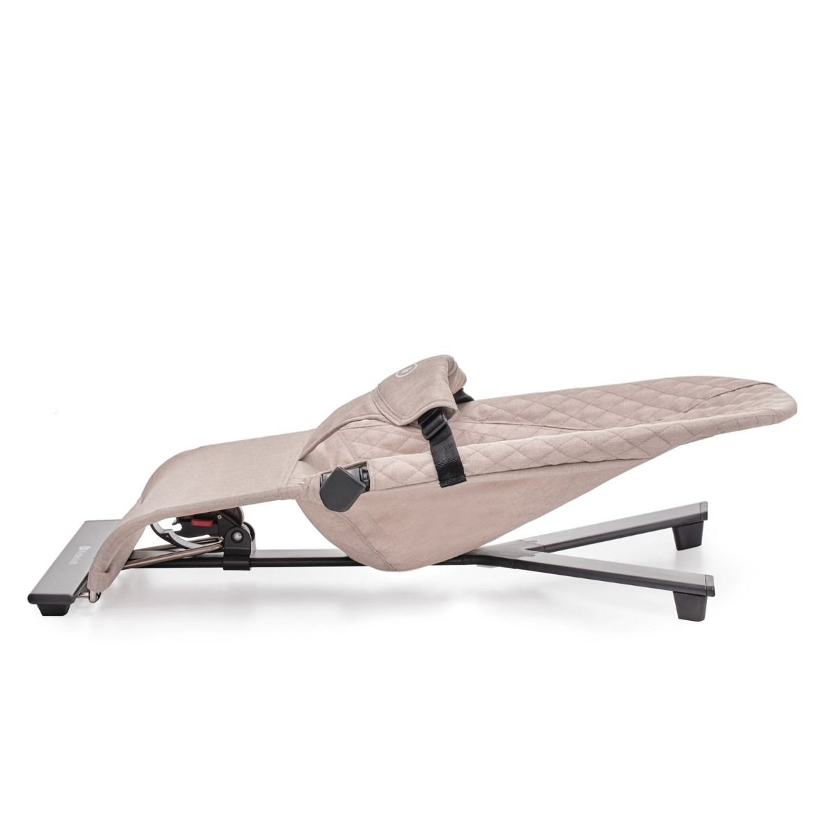 3. Side view of beige Kinderkraft MIMI baby bouncer in fully reclined position