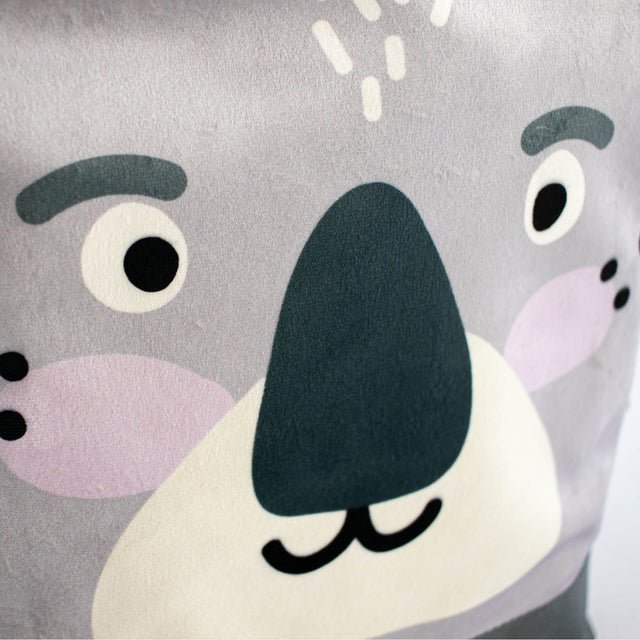 8. Close-up of Muni Koala backpack, highlighting koala face design and velvet material