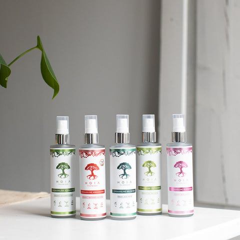 2. Collection of HOIA homespa sprays including Organic Watermelon Spray, displayed on a white surface