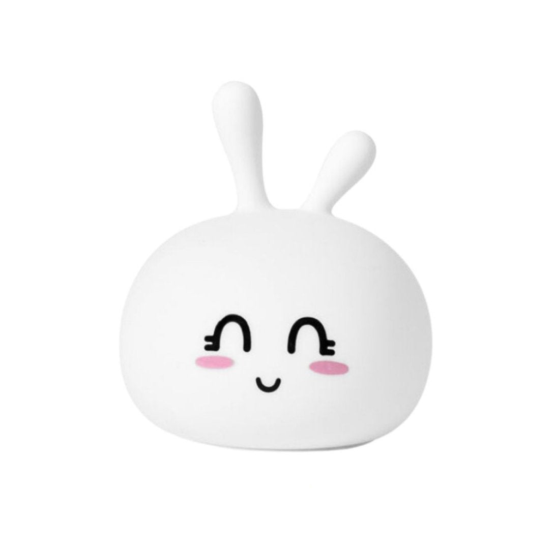 4. Studio shot of white Bunny Silicone Lamp with smiling face and pink cheeks