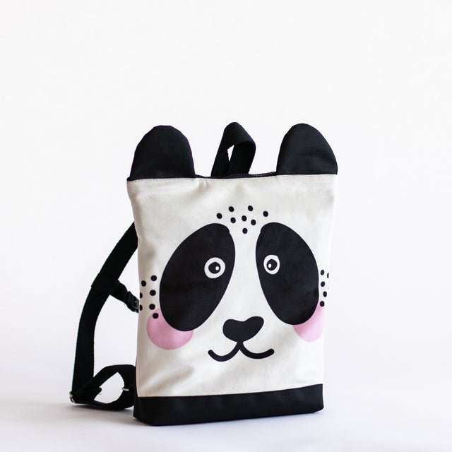 6. Studio shot of Muni Panda backpack with velvet fabric and adjustable straps