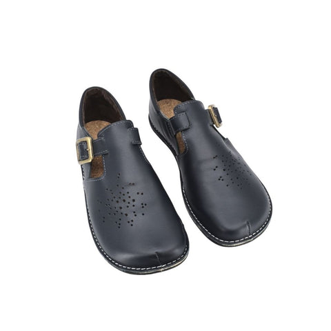 5. Top view of Kuuda Shoes in dark blue, featuring perforated design and wide toe area