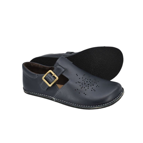 3. Studio image of Kuuda Shoes in dark blue, showing wide toe area and perforated design