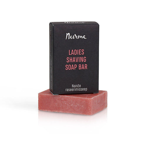 2. Nurme Ladies Shaving Soap Bar in eco-friendly packaging with pink soap bar on white background
