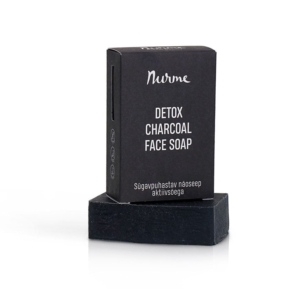 2. Nurme Detox Charcoal Face Soap in black packaging on white background