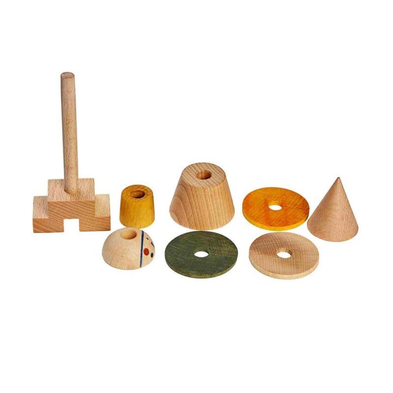 4. Flat lay of LALA Stick Figure Puzzle pieces including wooden blocks and stick