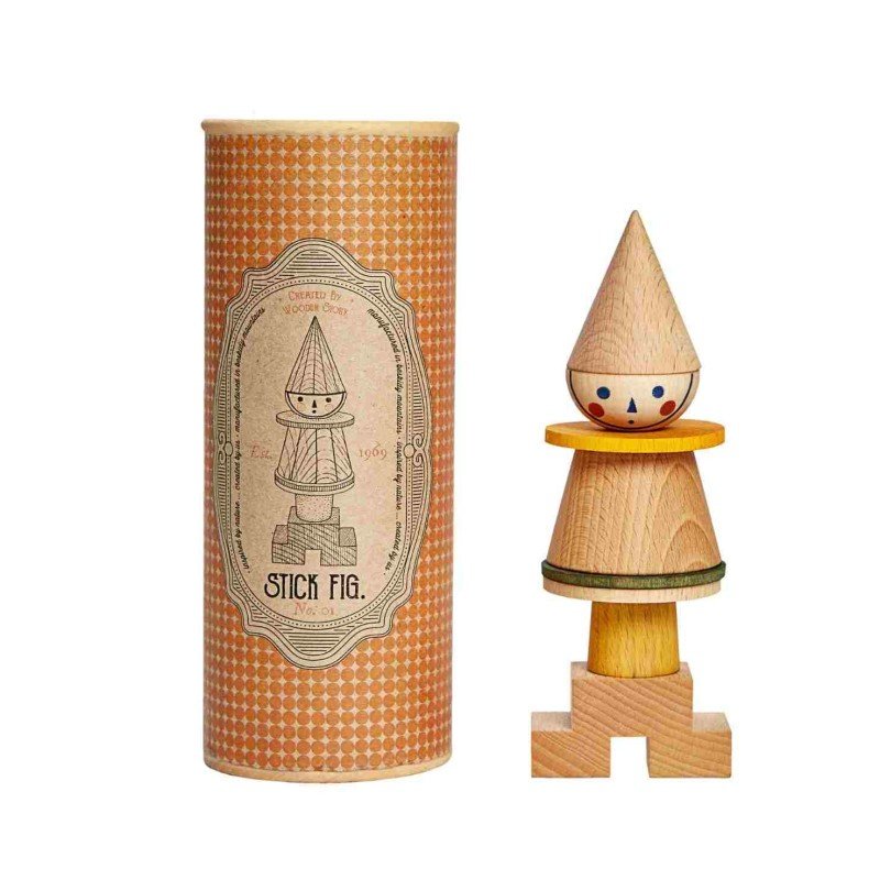 2. LALA Stick Figure Puzzle next to its cylindrical packaging with vintage design