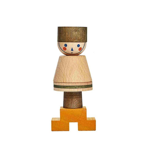 2. Wooden Story LALA Stick Figure Puzzle in green with interchangeable wooden blocks on a white background
