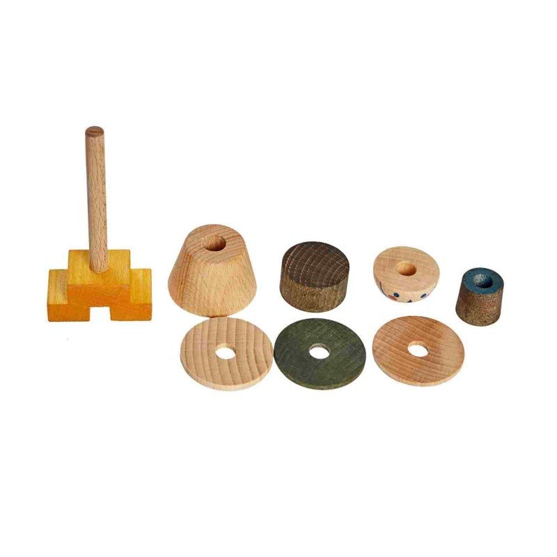 4. Flat lay of Wooden Story LALA Stick Figure Puzzle pieces including various wooden blocks