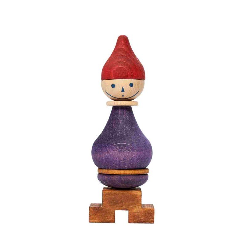 2. Wooden Story LALA Stick Figure Puzzle in purple with red hat on white background