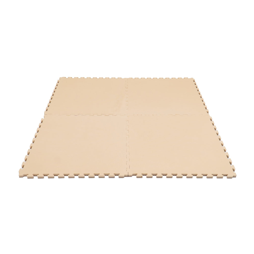 5. Dark beige foam puzzle mat assembled in a square shape on a white background