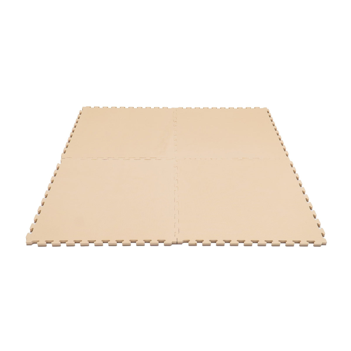 5. Dark beige foam puzzle mat assembled in a square shape on a white background
