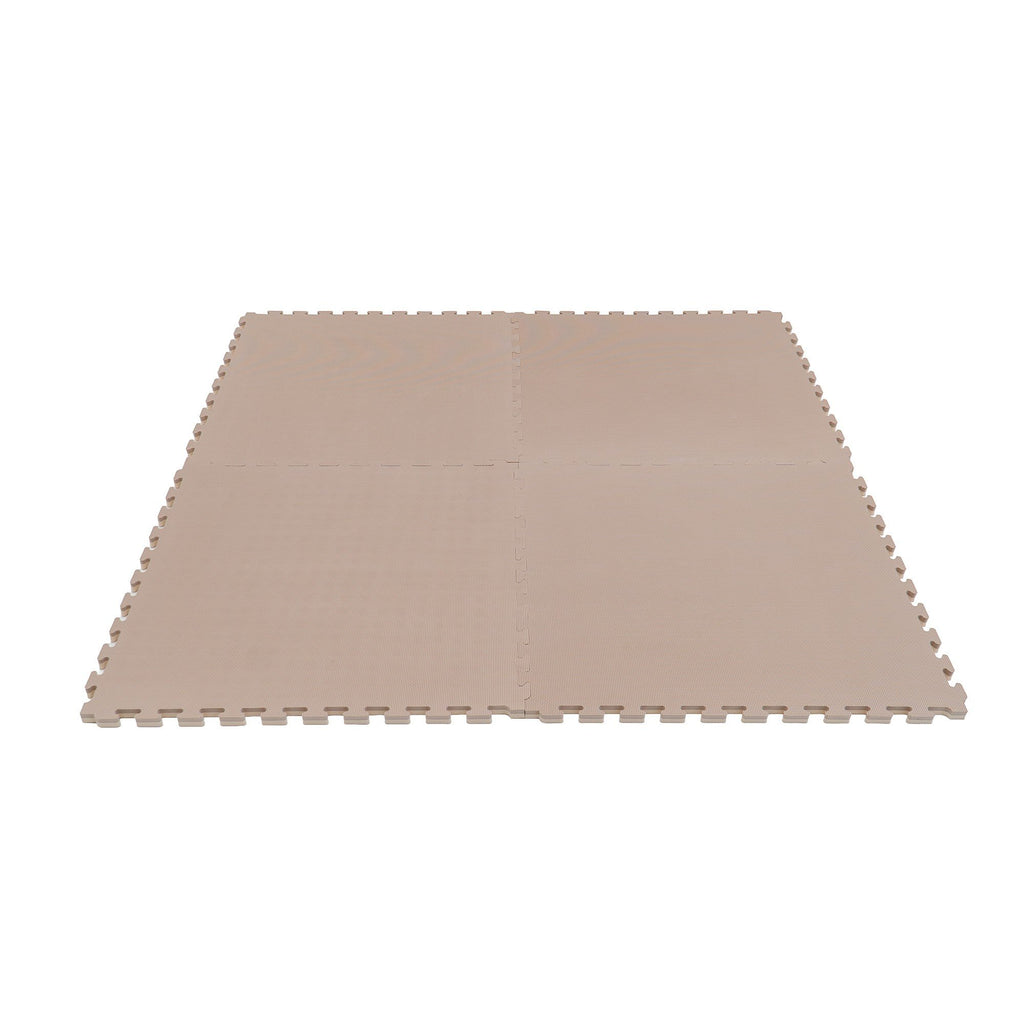2. Beige foam puzzle mat assembled in a square shape on a white background
