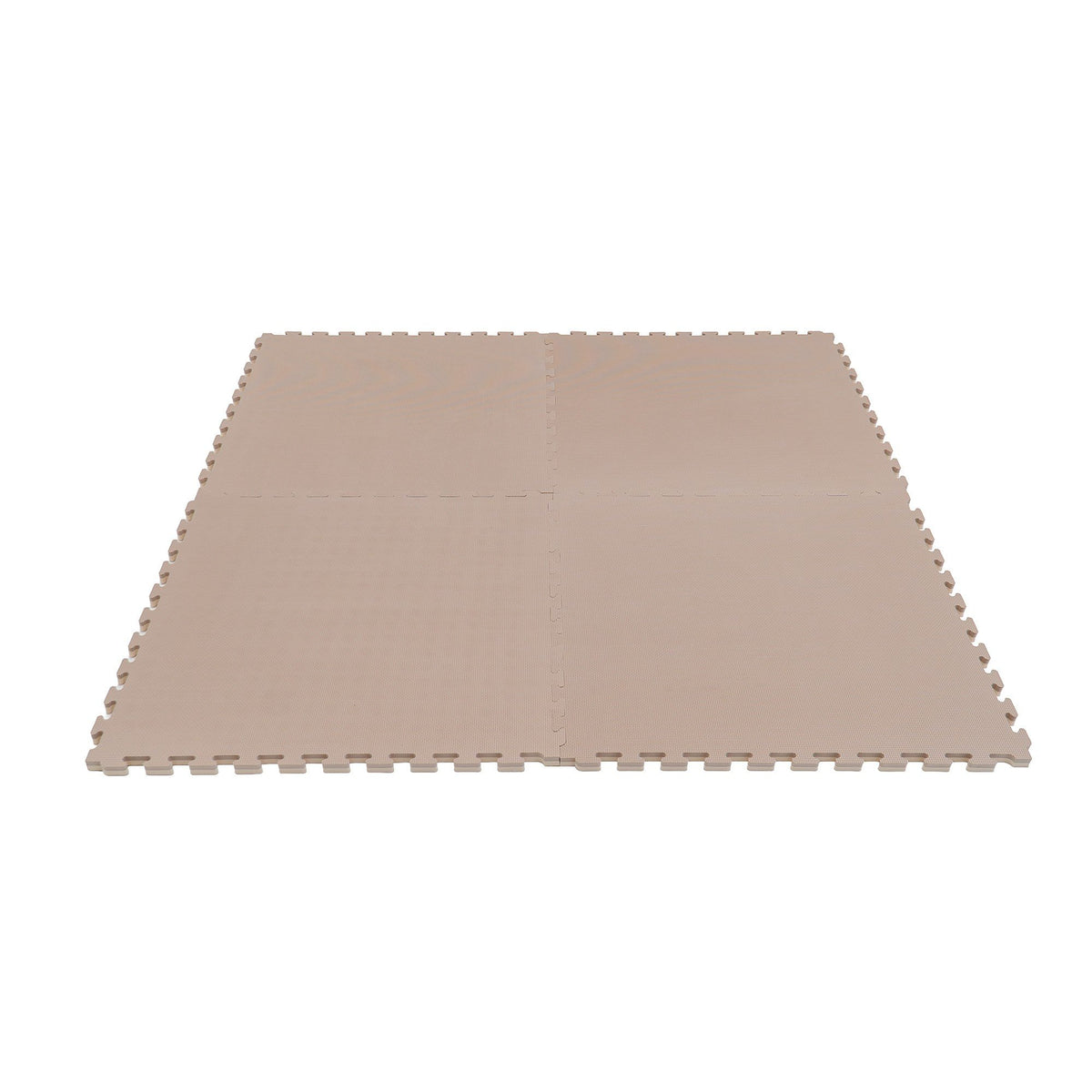2. Beige foam puzzle mat assembled in a square shape on a white background