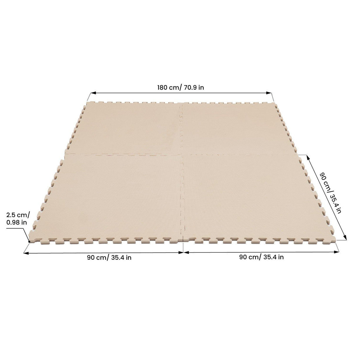 9. Size chart for foam puzzle mats showing dimensions in centimeters and inches