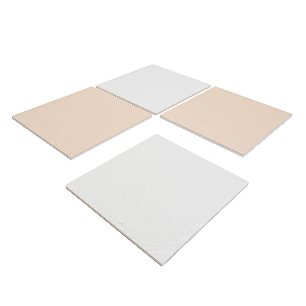 6. Four beige and white foam puzzle mats arranged in a square on a white background