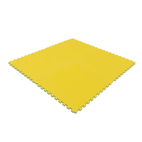 2. Yellow IGLU foam puzzle mat assembled in a square on a white background
