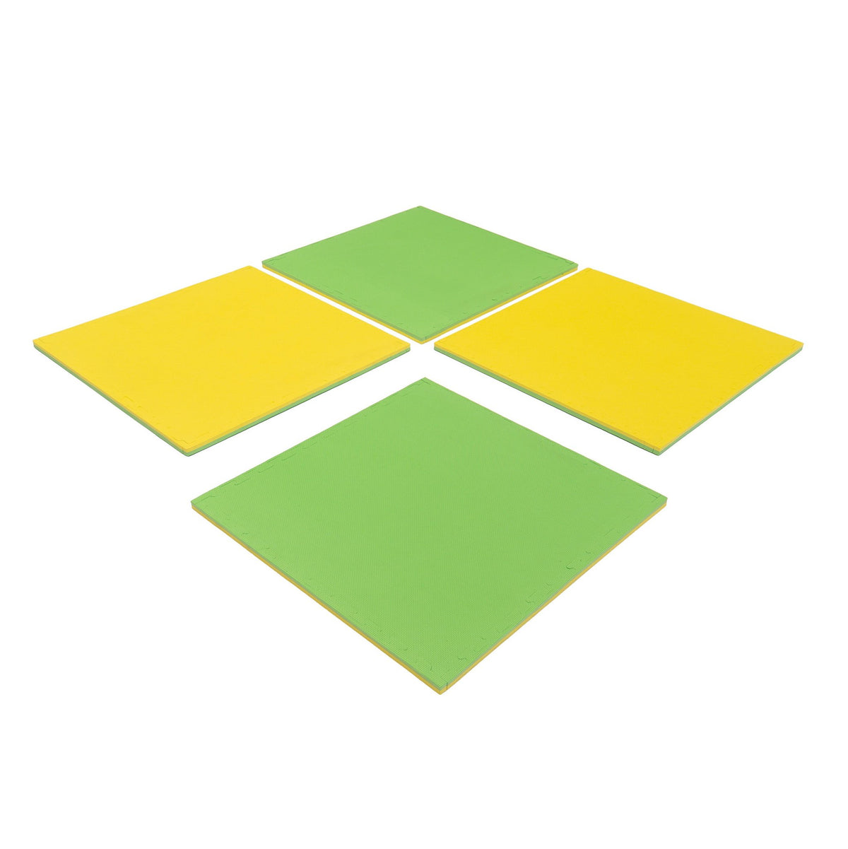 1. Four IGLU foam puzzle mats in spring green and yellow arranged in a square on a white background