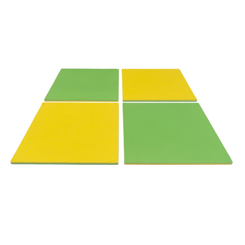 1. Four IGLU foam puzzle mats in spring green and yellow arranged in a square on a white background