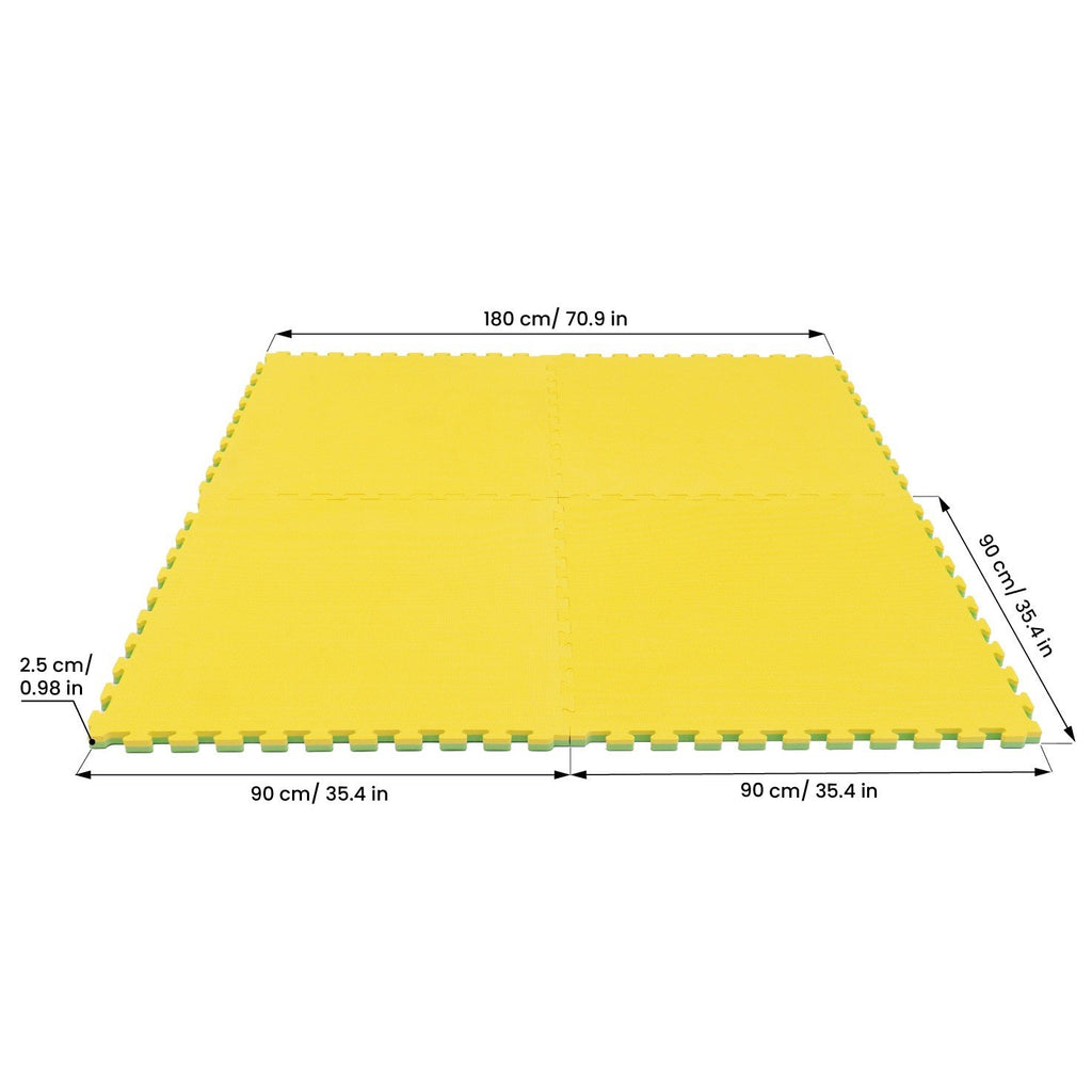 5. Size chart for IGLU foam puzzle mats showing dimensions in centimeters and inches