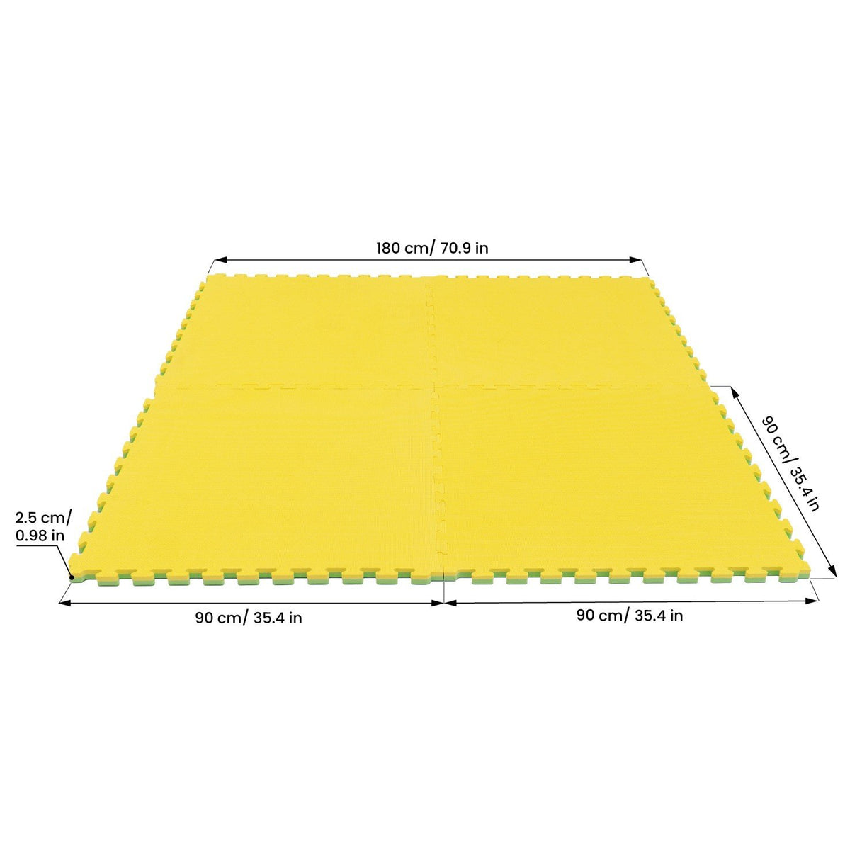 5. Size chart for IGLU foam puzzle mats showing dimensions in centimeters and inches