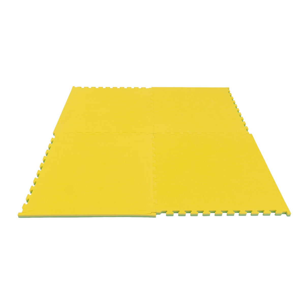 2. Yellow IGLU foam puzzle mat laid flat in a square on a white background