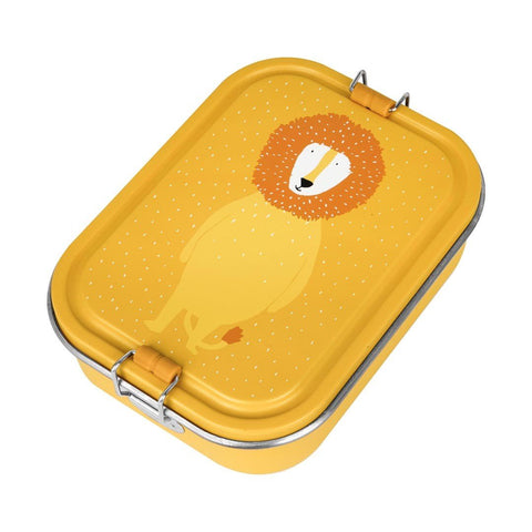 2. Yellow lunch box with Mr. Lion design on lid, stainless steel and silicone buckle