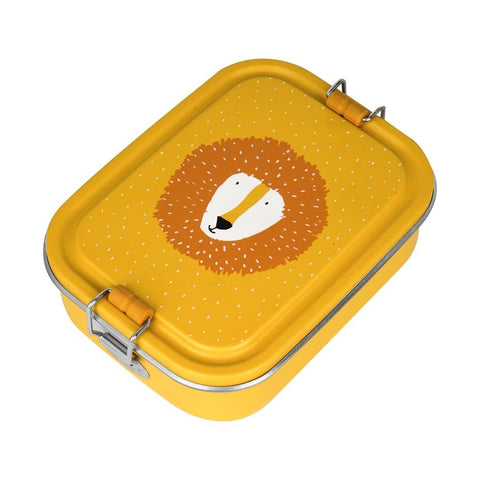 5. Yellow Mr. Lion lunch box with lion face design on white background