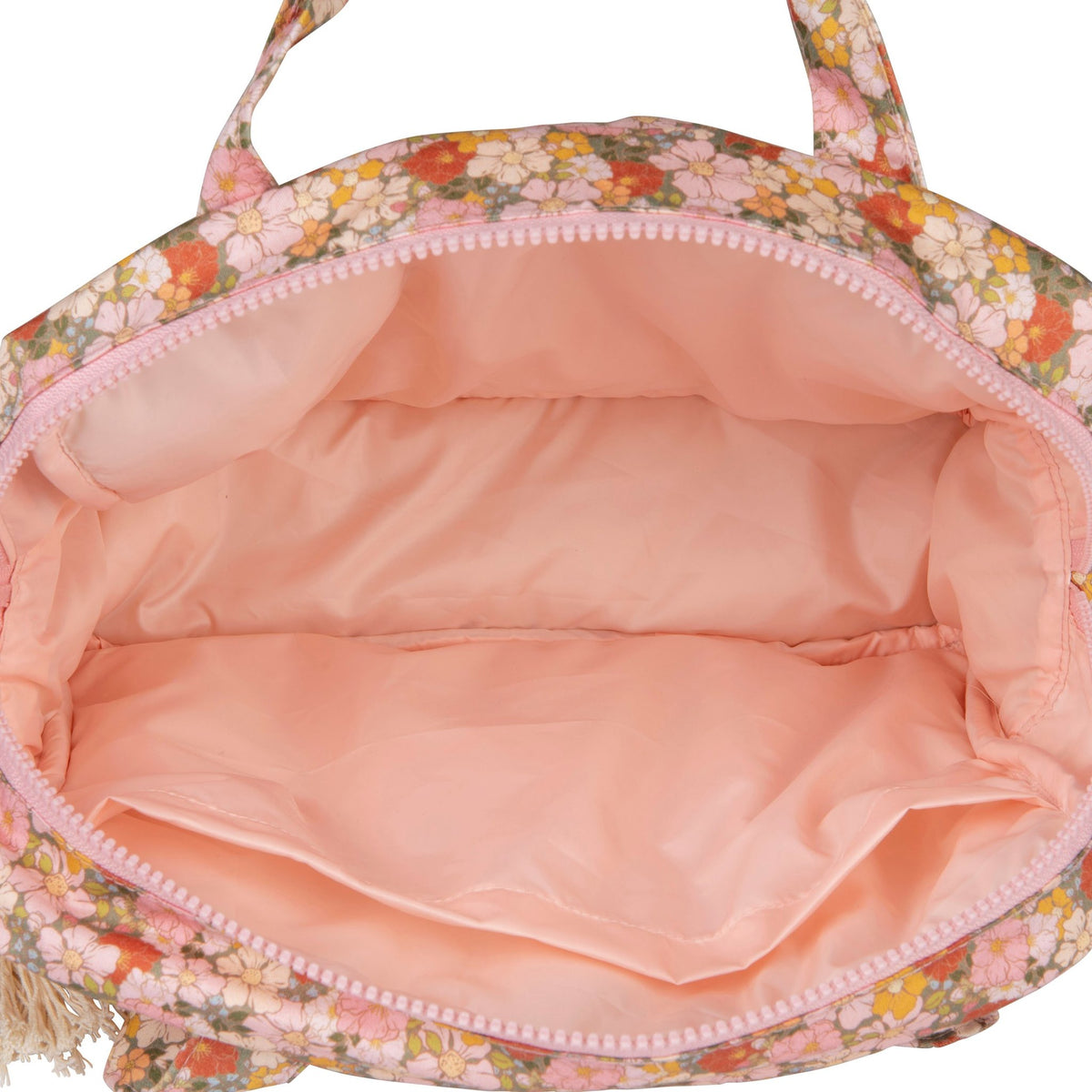 3. Interior view of Moi Mili makeup bag showing spacious pink lining