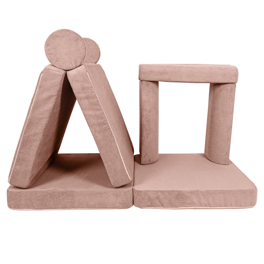 4. Pink modular sofa for kids in slimcord corduroy arranged as a flat bed with cushions