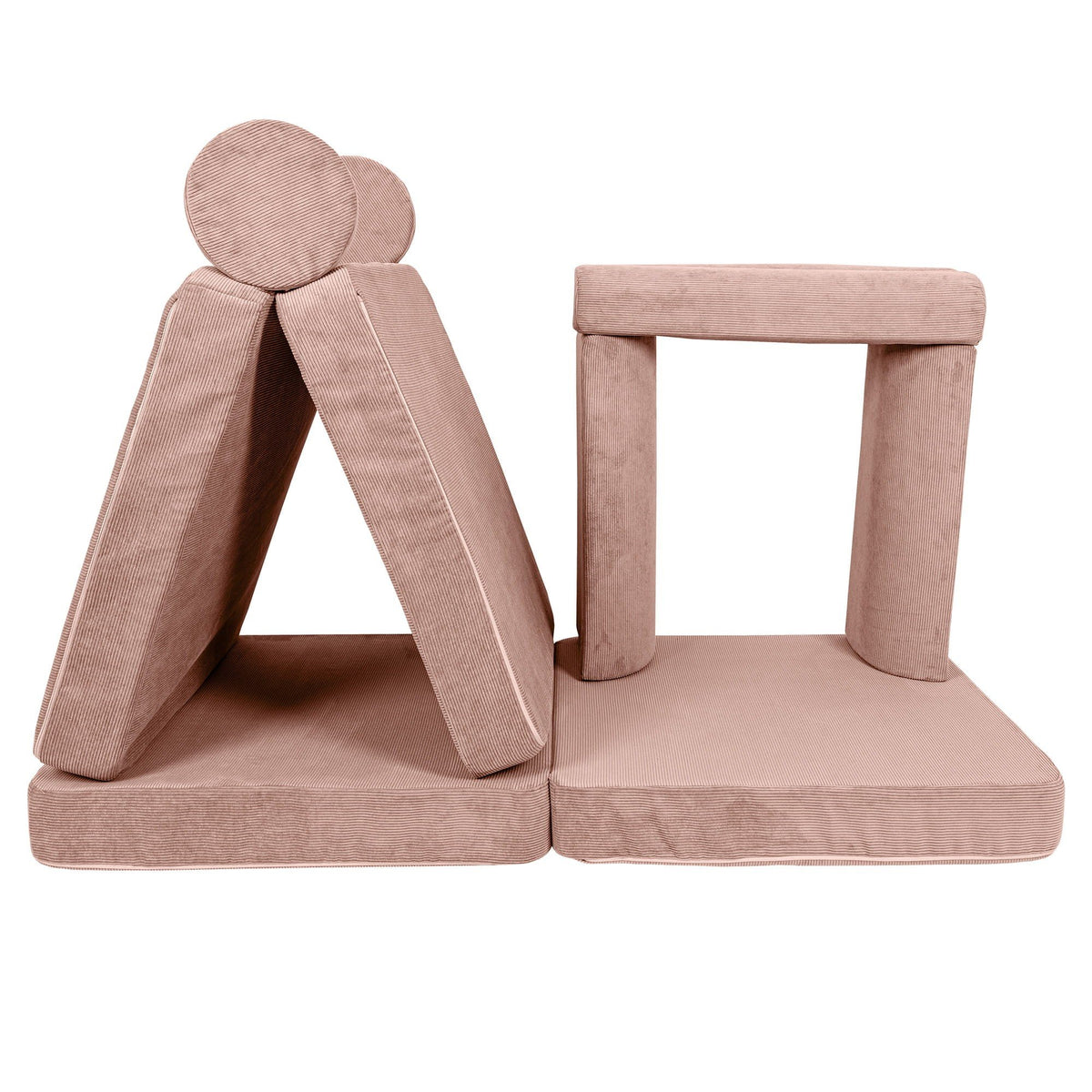 4. Pink modular sofa for kids in slimcord corduroy arranged as a flat bed with cushions