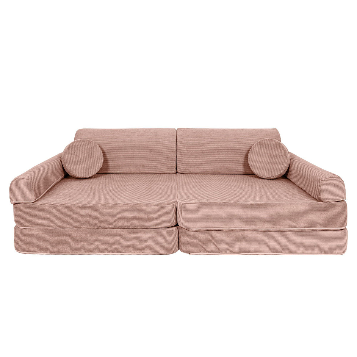 3. Pink modular sofa for kids in slimcord corduroy arranged as a creative structure with cushions