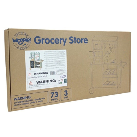 4. Box packaging for Woopie Green wooden food truck stand with product details