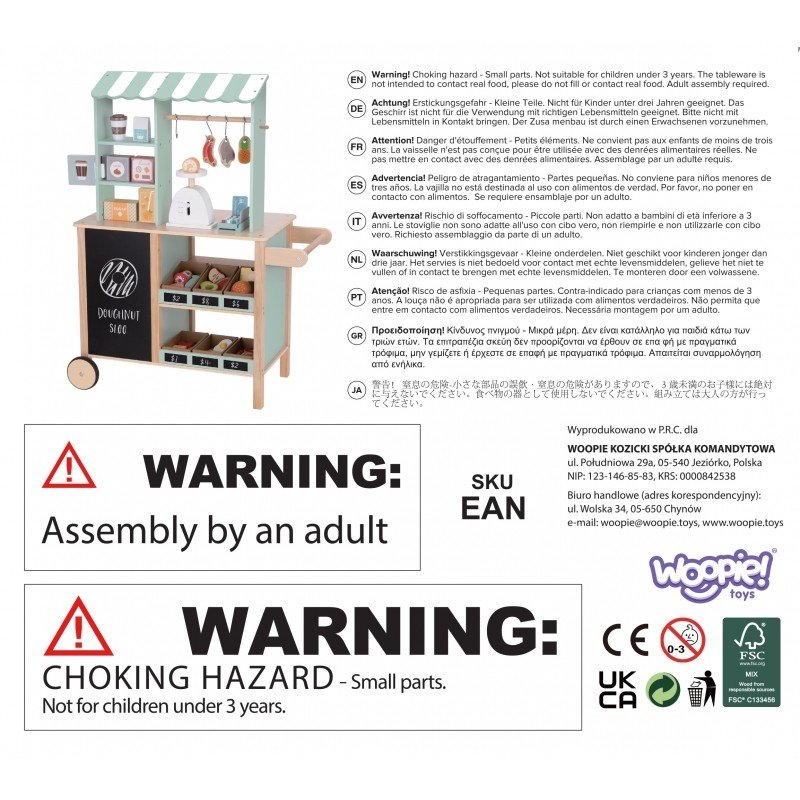 3. Packaging details and warnings for Woopie Green wooden food truck stand