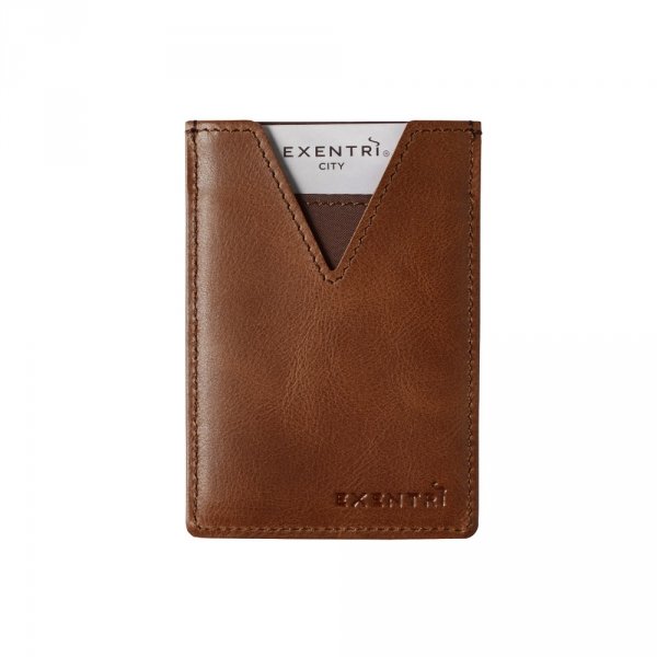 13. Front view of EXENTRI City hazelnut cardholder with logo and card pocket