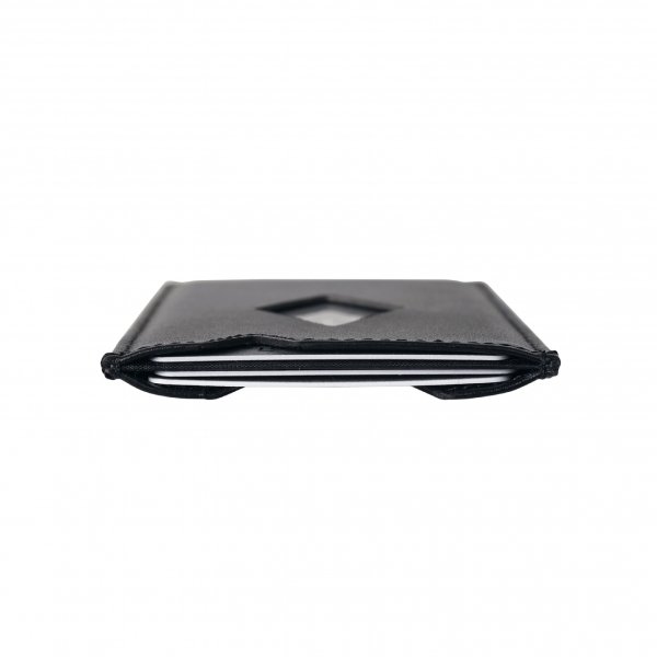 6. Side view of EXENTRI City black cardholder showing slim profile