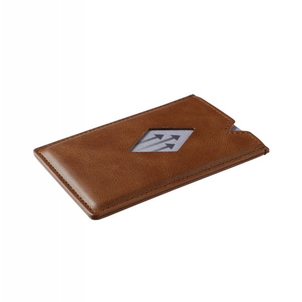 16. EXENTRI City hazelnut cardholder with diamond pattern shown at an angle