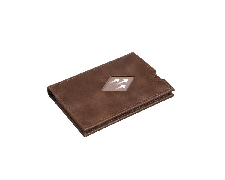 10. Brown EXENTRI Miniwallet on white background showing slim design
