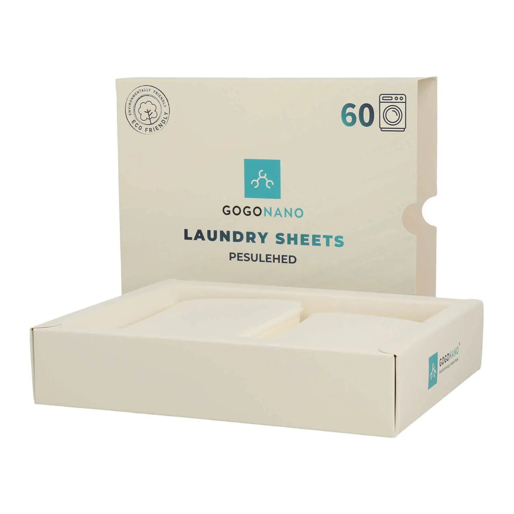 2. GoGoNano laundry detergent sheets box with 60 fragrance-free sheets, eco-friendly and biodegradable, shown in studio setting