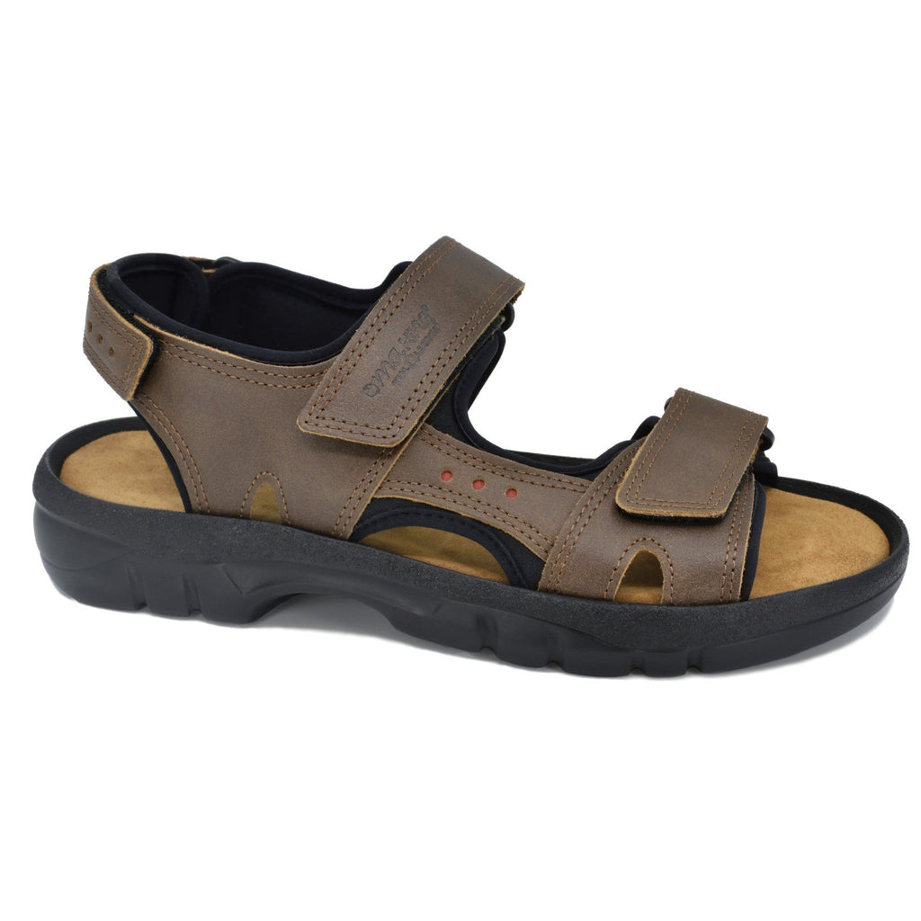 6. Side view of Omaking Lauri Leather Sandals in brown, highlighting natural leather upper and polyurethane sole