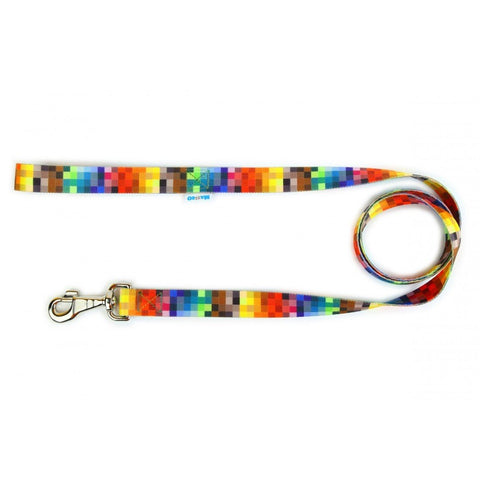 2. Matteo leash with colorful pixel pattern and durable carabineer on white background