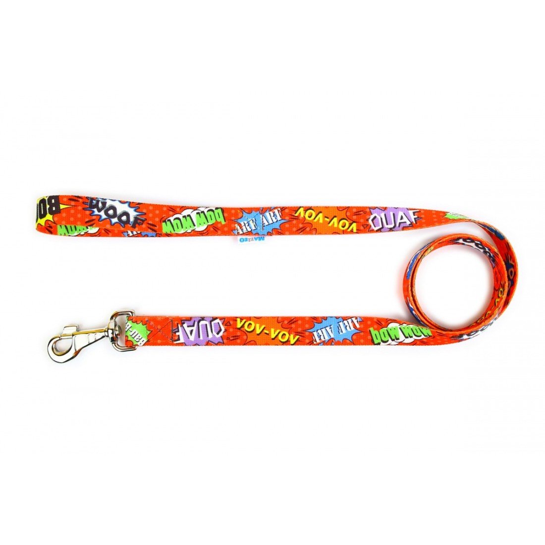 2. Red graffiti-patterned dog leash with durable carabiner, shown coiled on a white background
