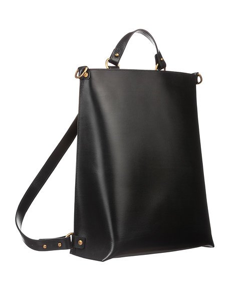 4. Black leather backpack by Stella Soomlais with adjustable straps and gold hardware, side view